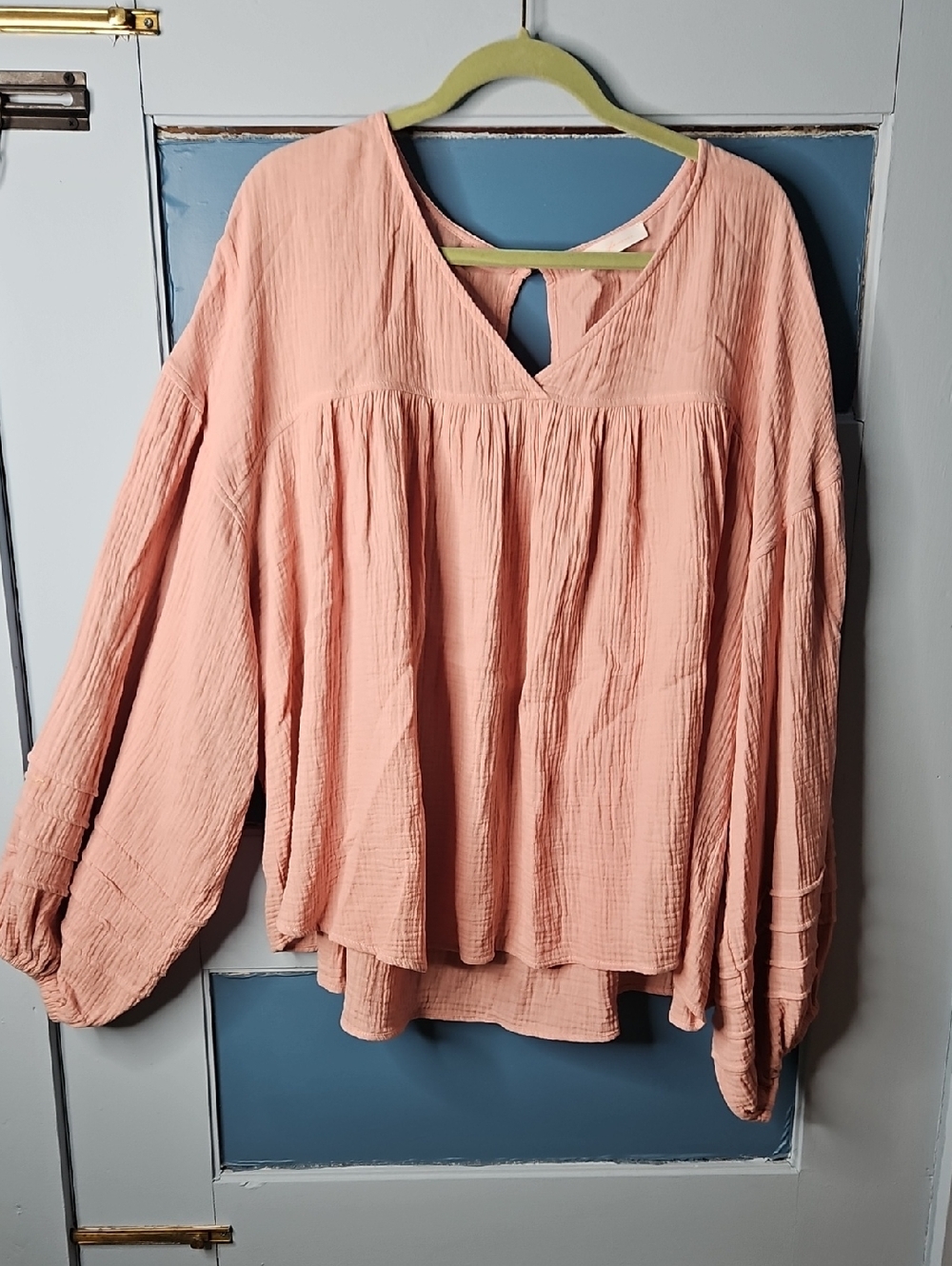 Ces Femme Women's Peach Gauze Peasant Blouse 3X